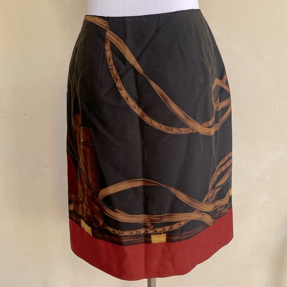 RALPH LAUREN Equestrian Horse Bit Hunter Black Red Lined Wool Wrap Skirt 8 USA - Picture 5 of 14